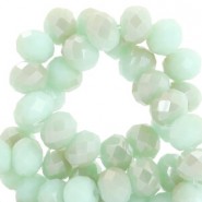 Top Facet kralen 8x6mm disc Velvet mint green-half champagne half pearl shine coating